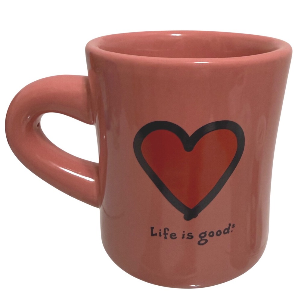 Life is Good Coffee Mug Coral Pink Heart Do What You Like Ceramic Tea Cup 4645